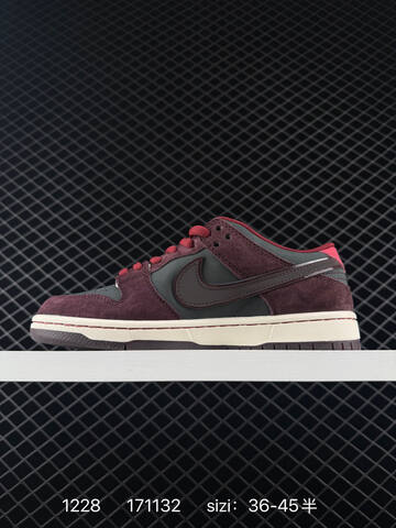 Nike SB Dunk Low Burgundy Black Grey With Red Laces And Off-white Sole EU 36-45 Skate - Unisex (BS-73435)