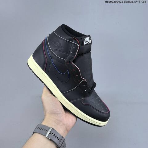 Jordan Air Jordan 1 High OG Black Muslin With Blue And Pink Contrast Piping 35 5-47 5 Basketball - Unisex BS-66103