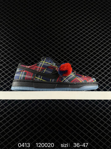 Nike SB Dunk Low HF3063-001 Red Navy Yellow Black Plaid With Black Swoosh Translucent Blue Outsole Pom-Pom Accent EU 36-47 Skate - Unisex (BS-72139)
