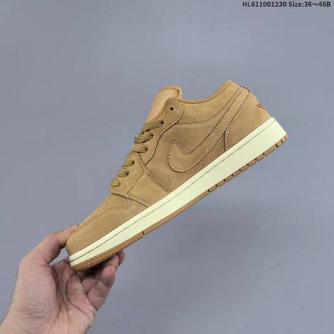 Jordan Air Jordan 1 Low HV4089-200 Tan Brown Suede With Sail Midsole And Red Accents EU 36-40 Casual - Unisex (BS-67171)