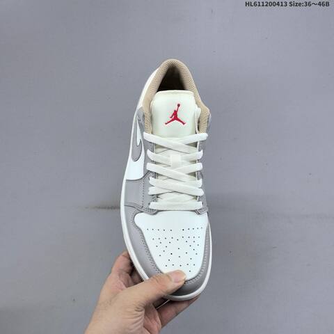 Jordan Air Jordan 1 Low Sail Grey White Red 36 46B Casual - Women's (BS-66205)