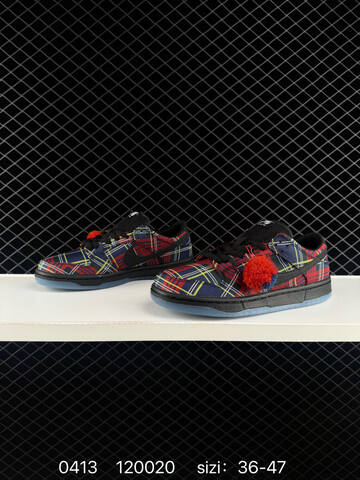 Nike SB Dunk Low HF3063-001 Red Navy Yellow Black Plaid With Black Swoosh Translucent Blue Outsole Pom-Pom Accent EU 36-47 Skate - Unisex (BS-72139)