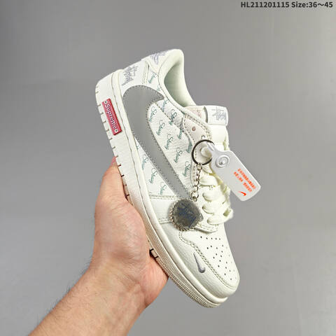 Nike Air Jordan 1 Off-white Gray Green With Vintage-style Printed Overlay EU 36-45 Basketball - Unisex (BS-63690)