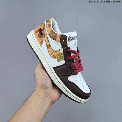 Jordan Air Jordan 1 Low White Brown Gold Red CNY 36 47B Lifestyle - Women's (BS-67193)
