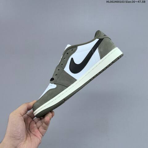 Nike Air Jordan 1 Low OG Medium Olive White Black 36 47 5 Casual - Unisex (BS-67133)