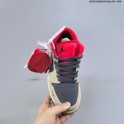 Jordan Air Jordan 1 Low Khaki Black Red 36 45 Casual - Unisex (BS-66127)