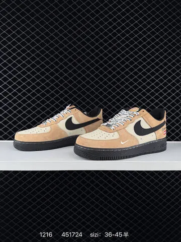 Nike Air Force 1 07 Low Tan Cream With Black Swoosh EU 36-45 Casual - Unisex BS-73659