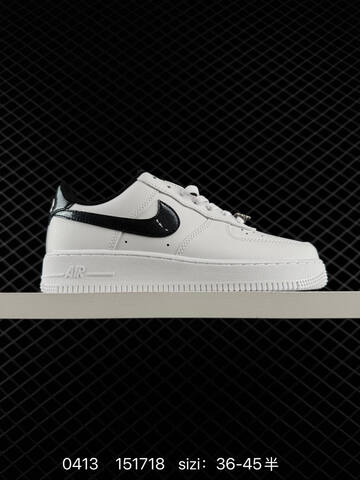 Nike Air Force 1 07 Low White With Patent Black Swoosh Black Heel Tab And Black Lining EU 36-45 Half Sizes Available Lifestyle - Unisex (BS-72136)