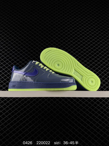 Nike Air Force 1 07 LV8 Two Colorways 1 Patent Dark Slate Blue With Purple Swoosh Navy Midsole Volt Outsole Laces 2 Patent Golden Yellow With Green Swoosh Yellow Midsole Gum Outsole EU 36-45 Half Sizes Available Lifestyle - Unisex (BS-71857)