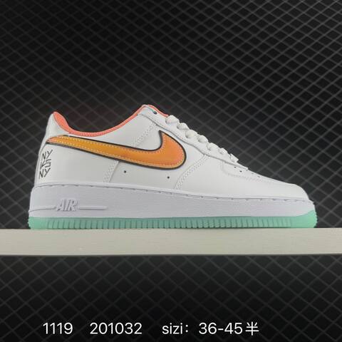 Nike Air Force 1 07 White Orange With Mint Green Sole And Coral Lining 36-45 Lifestyle - Unisex (BS-74130)