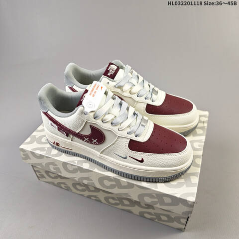Nike Air Force 1 Low Off White Grey Burgundy EU 36-45 Sneaker - Unisex (BS-63536)