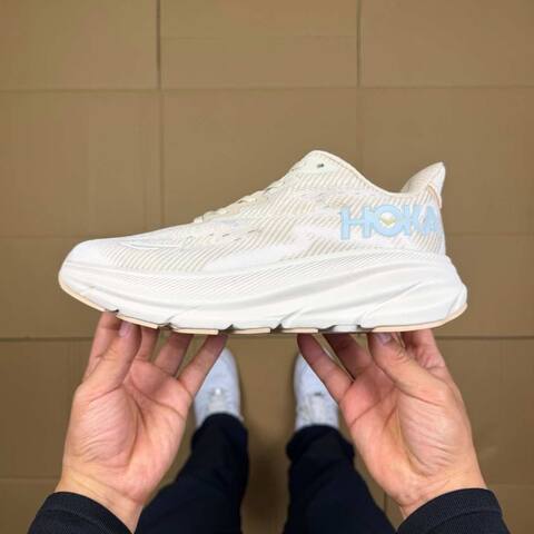 HOKA Clifton 9 Cream White Light Blue Beige Running Shoe Running Sneakers (BS-86877)