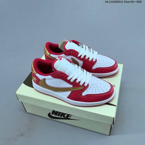 Nike Air Jordan 1 Low White Red Gold 36 46B Casual - Women's (BS-65994)