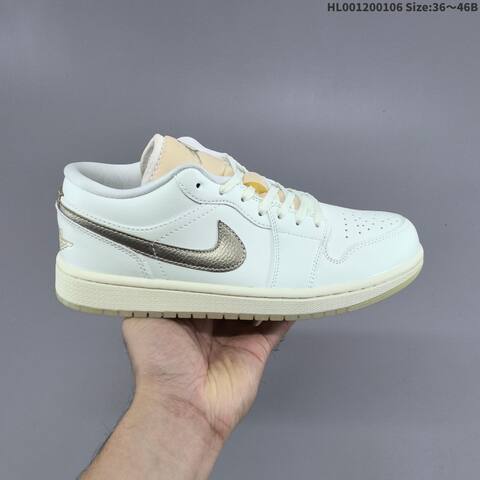 Jordan Air Jordan 1 Low White Cream Metallic Team Gold 36 46B Casual - Women's (BS-67082)