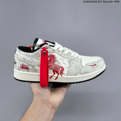 Nike Air Jordan 1 Low White Black Red With Monogram Print EU 36-45 Lifestyle - Unisex (BS-67235)