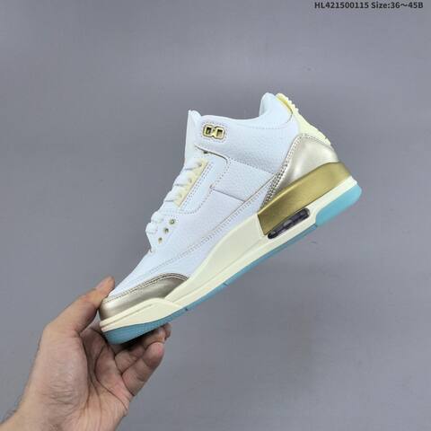 Jordan Air Jordan 3 Retro SE White Metallic Gold Ice Blue 36 45 Basketball - Unisex (BS-66958)