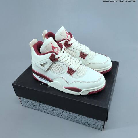Jordan Air Jordan 4 Retro White White-sierra Red 36 47 5 Basketball - Unisex (BS-66941)