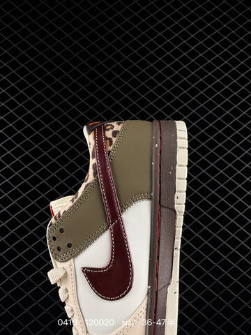 Nike SB Dunk Low Pro Beige Olive Green White Burgundy Dark Brown With Leopard Print Accents EU 36-47 Half Sizes Available Skate - Unisex (BS-72005)