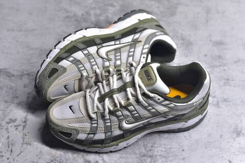 Nike P-6000 White Olive Green Dark Grey Orange Running Shoe (BS-59672)