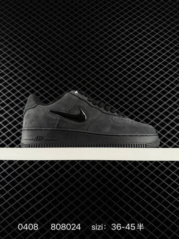 Nike Air Force 1 07 Triple Black Anthracite Suede With Glossy Black Swoosh EU 36-45 Half Sizes Available Lifestyle - Unisex (BS-72249)