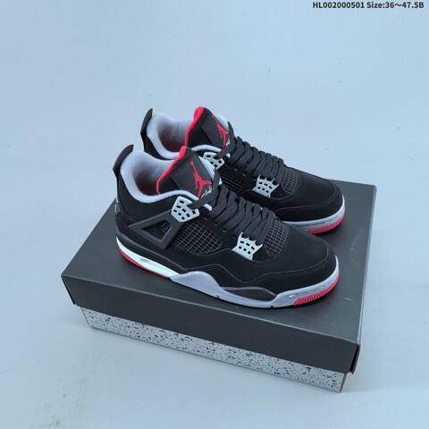 Jordan Air Jordan 4 Retro Bred Black Fire Red Cement Grey White EU 36-47 5 Basketball - Unisex (BS-66065)