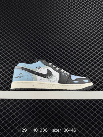 Jordan Air Jordan 1 Low Black White Light Blue Cream EU 36-46 Sneaker - Unisex (BS-80161)