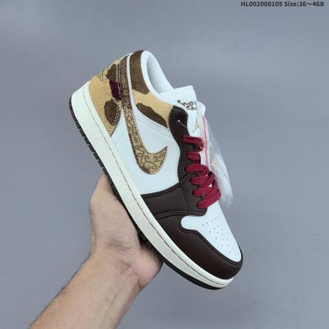 Jordan Air Jordan 1 Low White Brown Burgundy Gold 36 46B Casual - Women's (BS-67099)