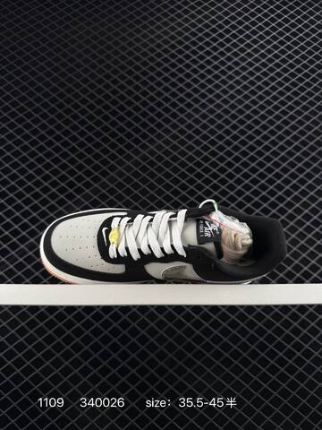 Nike Air Force 1 07 Black White Camouflage Orange 35 5-45 5 Casual - Unisex (BS-74287)
