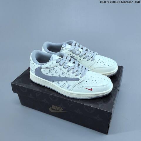 Nike Air Jordan 1 Low Travis Scott x Louis Vuitton DIY White Gray Cream 36 45 Lifestyle - Unisex (BS-67090)