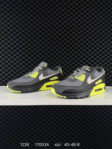 Nike Air Max 90 Gray Black Neon Yellow 40-46 Running - Men's (BS-73473)