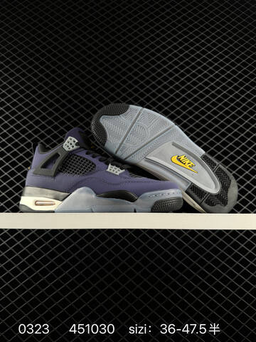 Jordan Air Jordan 4 Retro Dark Purple Black White Yellow Grey EU 36-47 5 Basketball Shoe - Unisex (BS-79622)