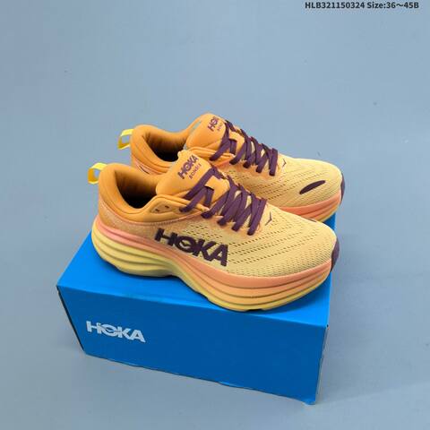 HOKA Bondi 8 Light Grey Pale Yellow Neon Yellow EU 36-45 Running Shoe Running Sneakers - Unisex (BS-69375)