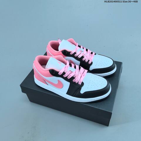 Jordan Air Jordan 1 Low White Black Pink 36 46B Lifestyle - Women's (BS-65998)