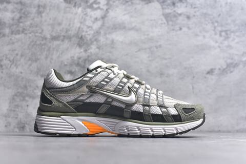 Nike P-6000 White Olive Green Dark Grey Orange Running Shoe (BS-59672)
