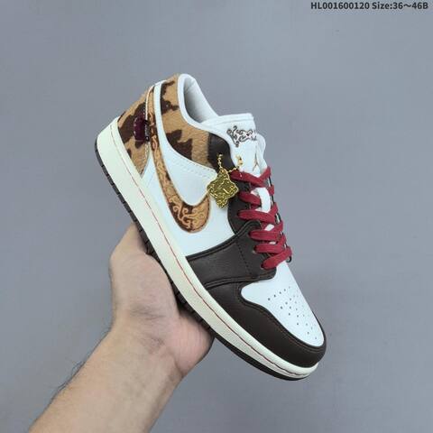 Jordan Air Jordan 1 Low White Brown Red With Gold Accents 36 46B Lifestyle - Women's (BS-66913)