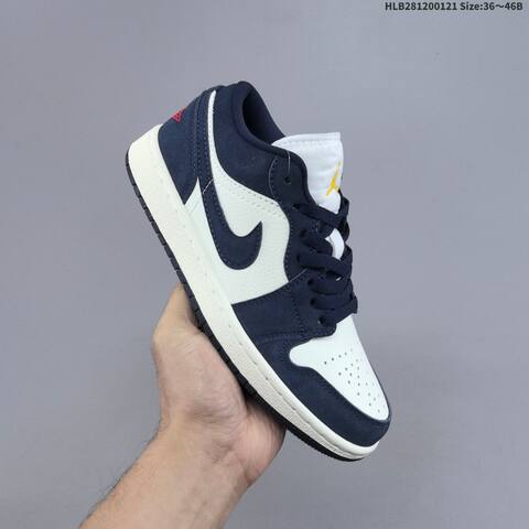Jordan Air Jordan 1 Low Obsidian Suede Navy White Yellow 36 46B Casual - Women's (BS-66891)