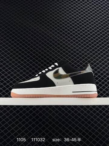Nike Air Force 1 07 HQ1967-100 Black White With Metallic Silver-camo Swoosh And Gum Pink Outsole EU 36-45 5 Lifestyle - Unisex (BS-74357)