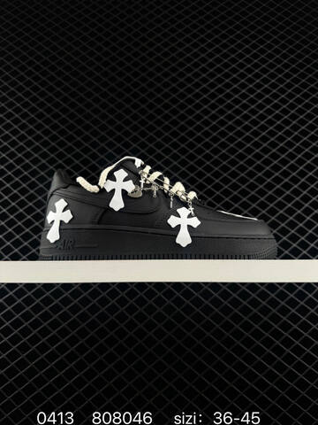 Nike Air Force 1 07 Low Chrome Hearts Custom Two Colorways 1 Black With White Cross Patches Off-white Rope Laces Silver Cross Pin Accessories 2 Gradient Pink With Black And White Cross Patches Off-white Rope Laces EU 36-45 Lifestyle - Unisex (BS-72132)