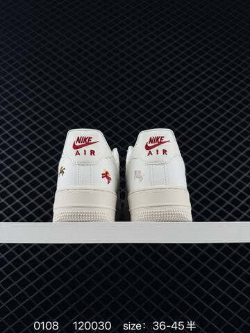 Nike Air Force 1 07 White Cream With Red And Multicolor Embroidery 36-45 Casual - Unisex (BS-73256)