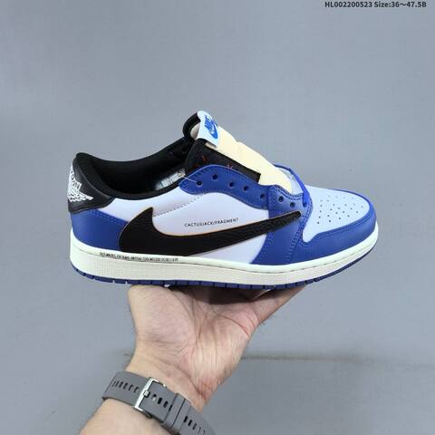 Jordan Travis Scott x Fragment Design x Air Jordan 1 Low OG SP White Black Royal Blue EU 36-47 5 Casual - Unisex (BS-65893)