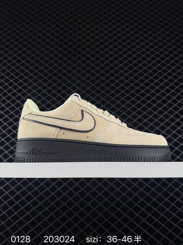 Nike Air Force 1 07 Beige Cream With Black Sole And Black Outlined Swoosh EU 36-46 5 Lifestyle - Unisex (BS-72903)