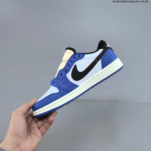 Jordan Travis Scott x Fragment Design x Air Jordan 1 Low OG SP White Black Royal Blue EU 36-47 5 Casual - Unisex (BS-65893)