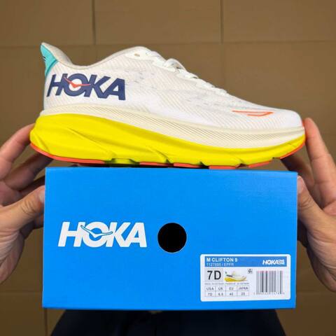 HOKA Clifton 9 White Yellow Orange Blue Running Shoe Running Sneakers BS-86861