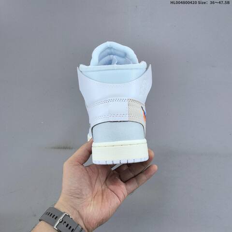 Jordan Air Jordan 1 High OG White Light Grey Off-white With Blue And Orange Accents 36 47 5B Lifestyle - Unisex (BS-66125)
