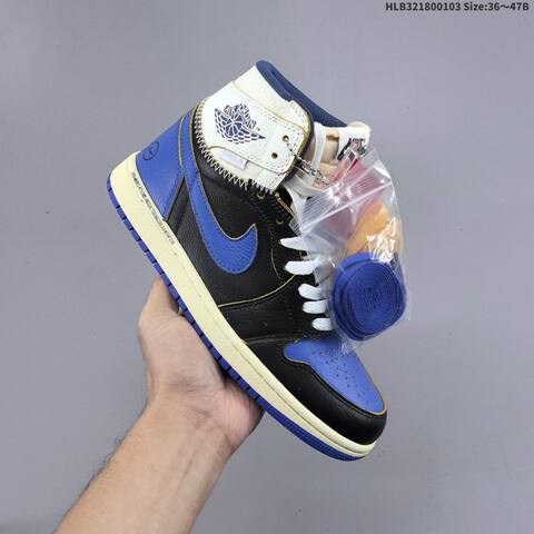 Jordan Air Jordan 1 Retro High OG Black Blue Gold White 36 47B Basketball - Women's (BS-67131)