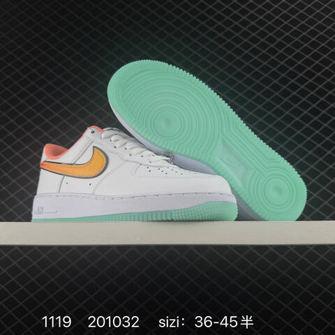 Nike Air Force 1 07 White Orange With Mint Green Sole And Coral Lining 36-45 Lifestyle - Unisex (BS-74130)