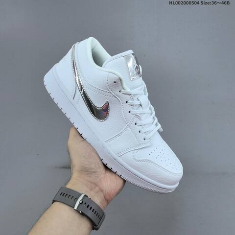 Jordan Air Jordan 1 Low White Metallic Silver 36 46B Casual - Women s BS-66046