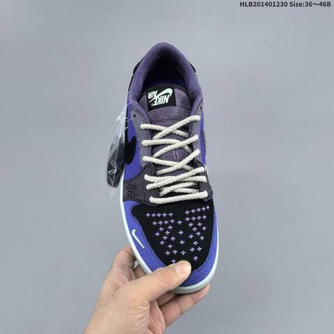 Nike Air Jordan 1 Low OG Black Purple Gray With White Laces 36 46 Casual - Unisex (BS-67179)