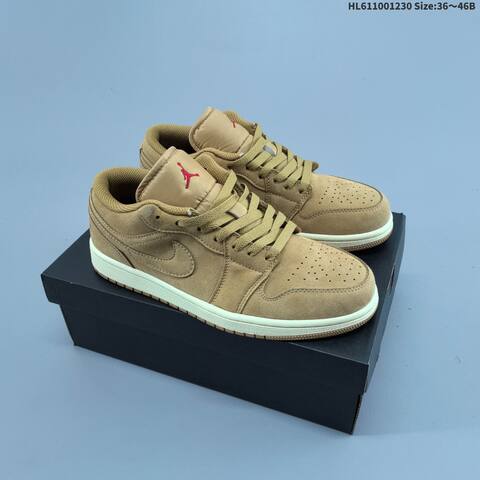 Jordan Air Jordan 1 Low HV4089-200 Tan Brown Suede With Sail Midsole And Red Accents EU 36-40 Casual - Unisex (BS-67171)