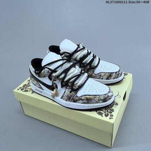 Jordan Air Jordan 1 Low White Light Grey Iridescent Silver EU 36-46 Casual - Unisex (BS-67015)